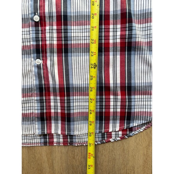 Volcom Mens Large Red White Blue Plaid Short Sleeve Button Down Shirt Pocket - Picture 5 of 7
